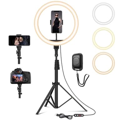 YOHOOLYO 12" Ring Light avec Trépied 64" Anneau Lumineux LED avec 10 Luminosité 3 Modes d'Eclairage, Trepied Smartphone Selfie LED Anneau Lumière pour Maquillage, Photographie, YouTube et Vidéo Selfie