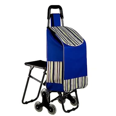 Chariot de Courses à roulettes avec Siège | Caddie Pliable 6 Roues pour Monter Les Escaliers | Caddy de Courses Pliable avec Poignée Ergonomique et Sac Amovible Grande Capacité