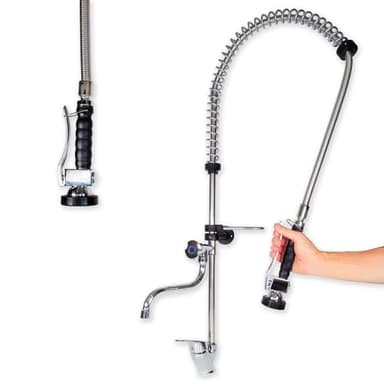 GOLDMAN SERVICE | Robinet de douche industriel et extensible, pour évier de cuisine, hôtellerie et restauration, avec pommeau flexible et pulvérisateur noir, et mitigeur mono-commande