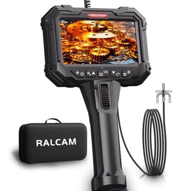 Ralcam Caméra endoscopique avec lumière, tête Mobile à 210°, sonde de 5,5 mm, écran HD 5", caméra d'inspection IP67, Tube Serpent élastique de 1,5 m, caméra Tubulaire pour Voiture et Maison