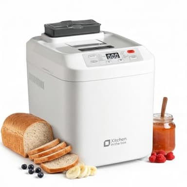 Kitchen in the Box Machine à Pain Automatique 12 Programmes, Sans Gluten & Pain Maison, Distributeur Fruits & Noix, Moule Antiadhésif, 2 Tailles 600g/900g, Départ Différé 13H & Maintien au Chaud