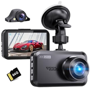 Miden 4K+2.5K Dashcam Voiture Avant Arrière, Carte SD 64G, Camera Embarquée Voiture 2160P+1600P UHD,IPS 3.2" Camera Voiture Grand Angle de 336 °,G-Capteur,WDR,24H Mode Parking,Enregistrement en Boucle
