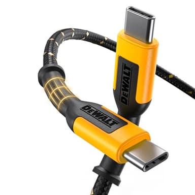 DEWALT Câble USB-C robuste, câble USB-C de chantier 60 W, Type-C vers Type-C haute vitesse, charge rapide PD USB-C pour iPhone 16/15 Plus Pro Max, MacBook, iPad, Samsung Galaxy, 4 pieds