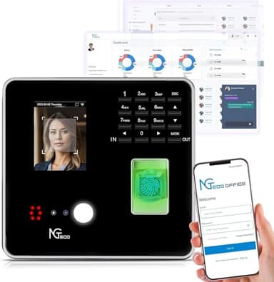 NGTeco Pointeuse Horaire Cloud，100% Sans Abonnement，Système Multi-utilisateurs avec Synchronisation en Temps Réel et Sécurité AWS Machine à Carte de Pointage avec Logiciel de Contrôle à Distance(TC1)