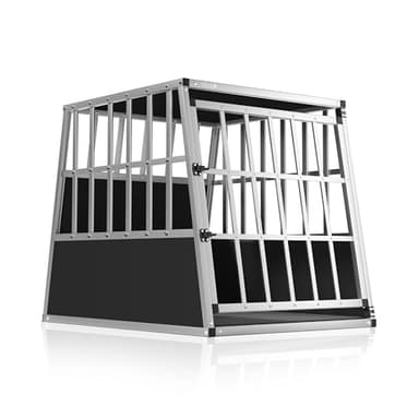 CADOCA® Cage de Transport L pour Animaux Aluminium MDF Noir Argent Caisse Chien boîte Box de Transport Voiture