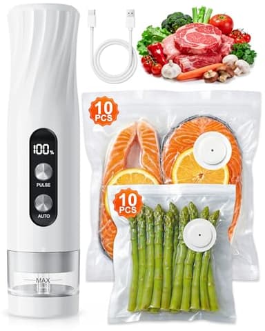 Babacom Portable Machine Sous Vide Alimentaire avec Réservoir Visible, 60kPa Ultra-Puissante, Scellage Auto & Mode Pulse pour Aliments Délicats, Appareil Sous Vide Compacte avec 20 Sacs Réutilisables