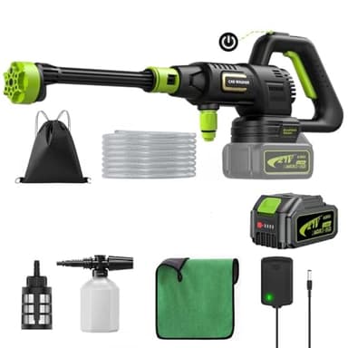 Lambluefly Nettoyeur Haute Pression sur Batterie 4000mAh, Max 120Bar Nettoyeur Haute Pression sans Fil avec Moteur sans Balais, 3 Niveaux Réglables, pour Lavage de Voiture et Nettoyage du Jardin