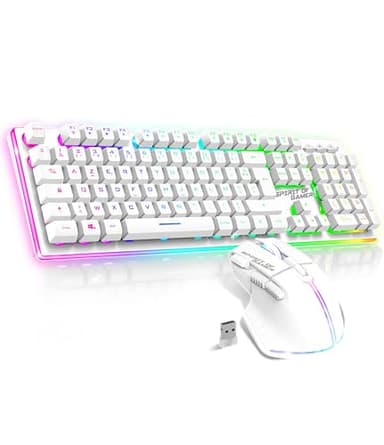 SPIRIT OF GAMER x MK600 | Pack Clavier Souris Sans Fil Blanc Rechargeable RGB | Layout AZERTY Français Rétroéclairé | Gaming Keyboard Semi Mecanique | Wireless Mouse 4800 DPI | PS4/PS5, PC, Xbox