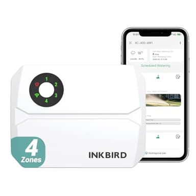 Inkbird Programmateur Arrosage WiFi 4 Voies, Minuteur Arrosage Automatique pour Jardin, Minuterie Irrigation Intelligent Contrôle APP, Fonction Mémoire, Ajustement Saisonnier