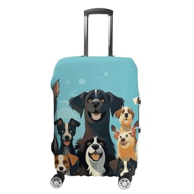 STVNKML Un grand groupe de chiens sur un fond bleu - Housse de bagage élastique double face lavable pour bagages de 48 à 81 cm, blanc, M, Fleur et animaux