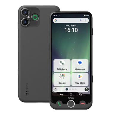 Doro - Téléphone Aurora A30 - Téléphone Portable Senior - Facile à Utiliser - Touche d'Assistance avec Localisation GPS - Compatible Appareils Auditifs - Câble USB Inclus - Graphite