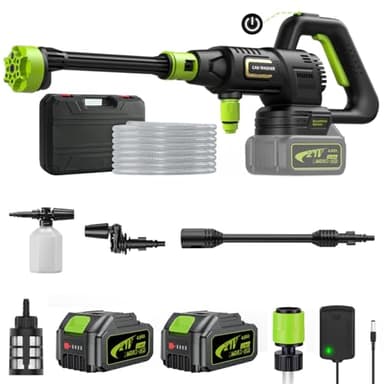 Lambluefly Nettoyeur Haute Pression sur Batterie (4000mAh x 2), Max 120Bar Nettoyeur Haute Pression sans Fil avec Moteur sans Balais, 3 Niveaux Réglables, pour Lavage de Voiture et Nettoyage du Jardin