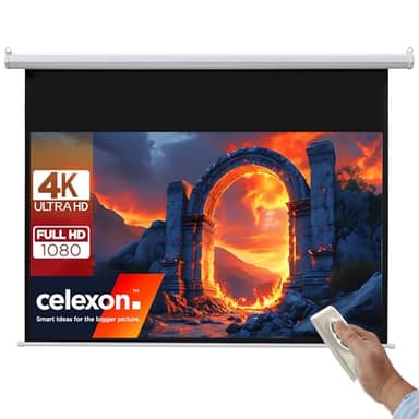 celexon Basic Écran de Projection motorisé 90" | 200x113 cm 16:9 | Écran Full-HD 4K pour Le Home Cinéma ou présentations de Bureau | adapté au Montage Plafond ou au Mur | télécommande Incluse