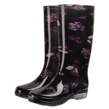 ENEN Bottes de Pluie pour Femme Homme 35-46 Mollet Large, Bottes Caoutchouc Pluie Adulte Imperméables Confortable avec Semelle Antidérapantes pour un usage Quotidien (YX22 Fleur violette,39)