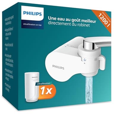 Philips Water Filtre sur robinet AWP3754/10 ULTRAFILTRATION, réduit le CHLORE, le PLOMB, les MICROPLASTIQUES et les BACTÉRIES, capacité de filtration de 1.200 L