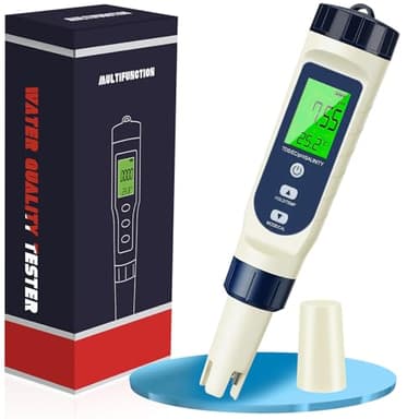 Testeur Numérique Qualité de l'Eau 5-en-1, PH/TDS/EC/Salinité/Thermomètre, Écran LCD avec Compensation Automatique de Température, Testeur d'Eau pour Eau Potable, Aquarium, Piscine, Hydroponie