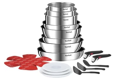 Tefal Ingenio Batterie de cuisine 20 pièces, Poêles, Casseroles, 2 poignées amovibles, Induction, Revêtement antiadhésif, Empilable, Compatible lave-vaisselle, Emotion L897SK04