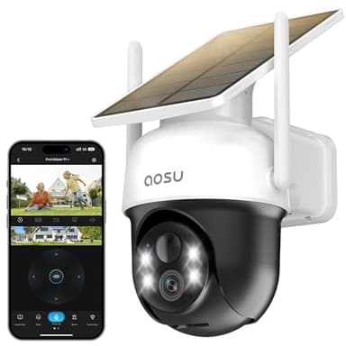 aosu 2K Camera Surveillance WiFi Exterieure sans Fil Camera Solaire WiFi Exterieur, 3MP 360°Panoramique PTZ, Suivi Automatique, Vision Vocturne, Alarme Lumineuse et Sonore, Audio Bidirectionnel
