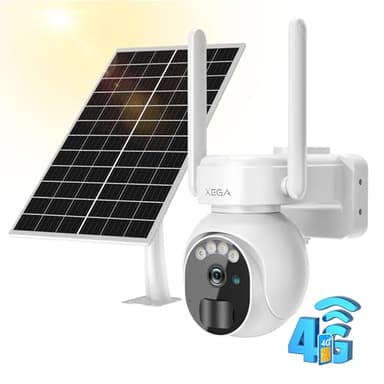 Xega 3G/4G LTE Caméra Surveillance Solaire avec Carte Sim 2K HD Caméra Extérieure sans Fil inclinable à 355°/90° Caméra de Surveillance sans WiFi Vision Nocturne Détection de Mouvement IP66