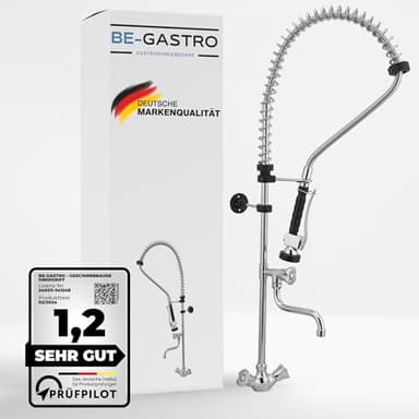BE-GASTRO I Robinet de douche professionnel gastronomique à un trou « Premium » noir, avec robinet, robinet industriel, douchette industrie, mitigeur et poignée ergonomique I Douchette gastronomique