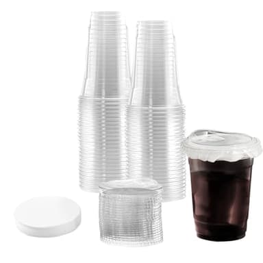 WyndShades Lot de 50 Gobelets Réutilisables Transparents de 470 ml avec Couvercles à Boire Directement et Papier Anti-Fuites – Gobelets pour Boissons Froides pour Café Glacé, Smoothies, Milkshakes
