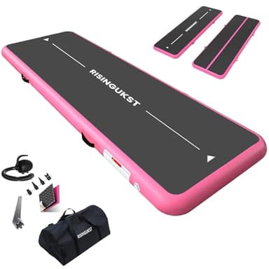 Tapis de Gymnastique Gonflable, Air Gymnastique Track, Tapis de Fitness 10cm/20cm Haut airtrack 2/3/4/5/6 m, Tapis Adapté Pour le fitness le yoga l'entraînement (Noir et rose, 300x100x15cm)