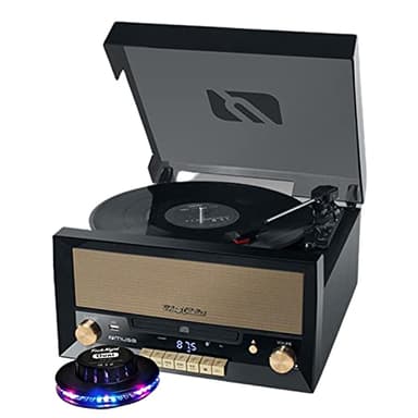 gef-roy Système Chaîne HiFi - Muse MT-110B - CD 20W avec Platine Vinyle - CD/FM/USB/AUX - 33/45/78 Tours - Lumière OVNI