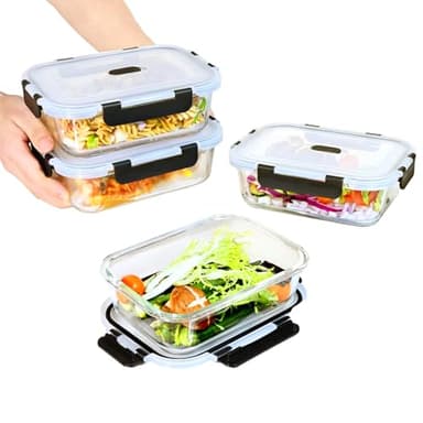 ERUIV Lot de 4 Boites Repas - Boites de Conservation Alimentaire Idéales pour Préparer des Repas Sains - Boites en Verre Hermétiques sans BPA - 4 Boites Alimentaires et 4 Couvercles Étanches