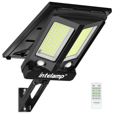 intelamp Projecteur LED Solaire Extérieur, 12500mAh 3000LM Lampadaire Solaire avec Télécommandé, 4 Modes Lampe Solaire Exterieuret Deux Capteur de Mouvement pour Jardin,Garage