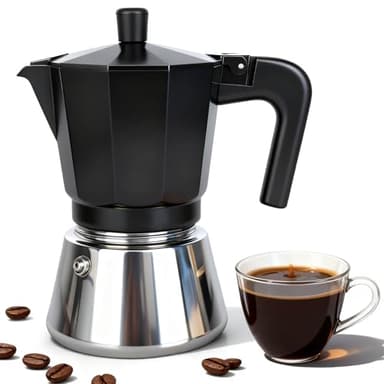 Romon Cafetiere Italienne, Moka Induction Cafetière Expresso Iconique Machine a Cafe, Tous Feux, Plaque de Cuisson en Acier Inoxydable, 6 Tasses, Aluminium pour Maison Bureau Camping, Noir 300ml