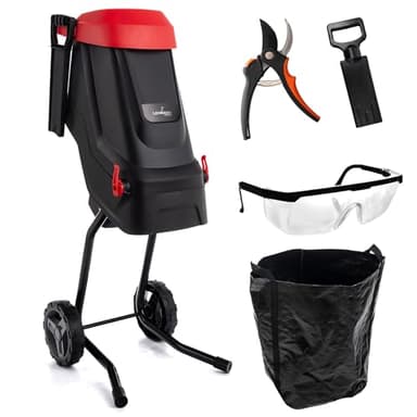 LEHMANN Broyeur de Végétaux Électrique, Épaisseur de Coupe jusqu'à 45 mm, Sac 45 L, Lame en Acier au Carbone SK5, Silencieux, Kit d'Accessoires de Jardin – Sécateur et Lunettes de Protection