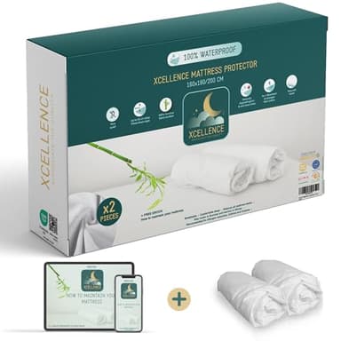 Lot de 2 Protege Matelas 160x200 cm - Alese Impermeable Silencieux - Respirante - 100% Bambou - Hauteur 35-30cm - Naturellement Anti Acarien et Anti Bacterien - Forme Drap Housse