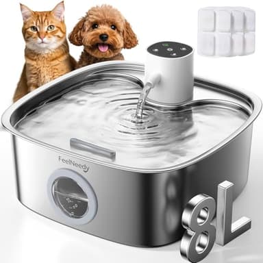 FEELNEEDY 8L Fontaine a Eau Chat sans Fil, Batterie 5000mAh Fontaine à Eau Chien avec 3 Filtres, Distributeur Eau Chien avec Radar Detecteur de Mouvement, Lavable au Lave-Vaisselle