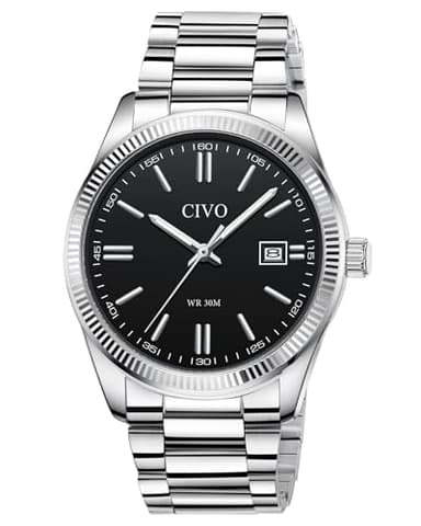 CIVO Montre Homme Acier Noir: Analogique Quartz Business Montre Bracelet Homme Etanche Lumineux - Mode Cadeau Homme
