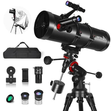 Télescope Réflecteur 150EQ pour Adultes et Débutants, Télescope Astronomique Professionnel avec Monture Équatoriale, Support Téléphone, Trépied en Acier, Capuchon Anti-Poussière et Sac de Transport