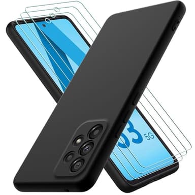 Oureidoo Coque pour Samsung Galaxy A53 5G, avec 3 Verre trempé Protection écran, Couche Intérieure Douce, Mince Souple Silicone Étui Protection Antichoc Bumper Housse TPU Téléphone Case Cover, Noir