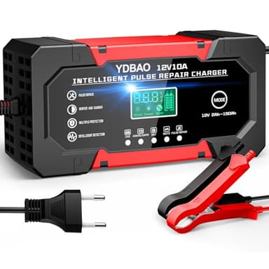 YDBAO Chargeur de Batterie Voiture 12V 10A LiFePO4 Chargeur Batterie Auto Intelligent avec Mode Réparation pour AGM Gel Wet LiFePO4 Auto Voiture Moto Camion