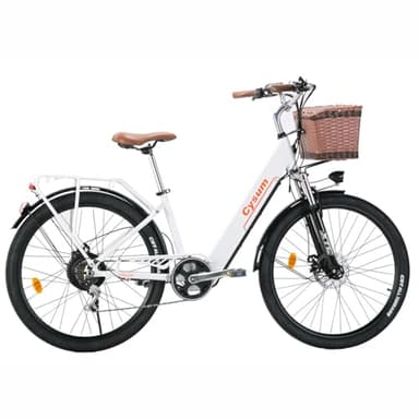 cysum cityrun vélo électrique pour Femme, 26'' pédalage assisté E-Bike, vélo électrique de Ville pour Adulte, Moteur 250W 25km/h, Batterie Lithium 36v 360WH, autonomie 80KM (blanc001)