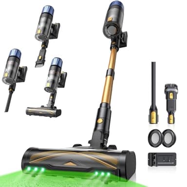 Proscenic P15+ Aspirateur Balai sans Fil, 55Kpa/70Min/600W Aspirateur sans Fil Puissant,Brosse Anti-Enchevêtrement,Autoportante,Télescopique Balai Aspirateur Tapis,Sols Durs,Poils d'animaux et Voiture