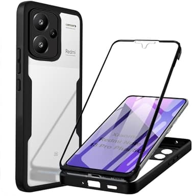 Coque Antichoc pour Redmi Note 13 Pro Plus 5G - Housse avec Protège-écran, Cover 360 Full Body Protection, Etui Robuste Transparent TPU Case Intégrale, Noir