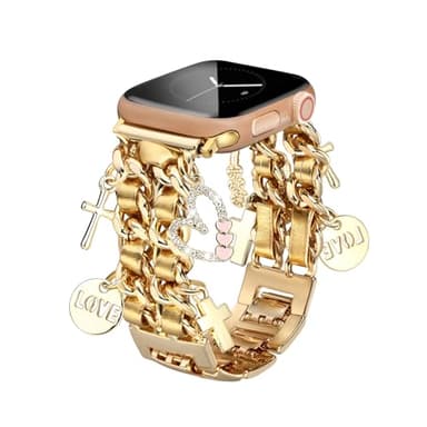 CHARMINGO Bracelet élégant compatible avec les bracelets Apple Watch pour femmes de 38 mm, 40 mm, 41 mm – Bracelet élégant en métal avec breloques mignonnes pour iWatch – Ultra 2 Series 10 9 8 7 6 5 4
