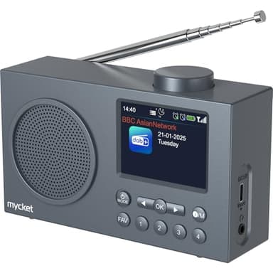 Mycket Portable DAB/DAB + Radio, FM Digital Radios avec 2025 Dernière Technologie de Récepteur de Signal, Radio Rechargeable avec Bluetooth 5.0,Double Réveil, 40 Préréglé, 2,4 "Grand Affichage Couleur