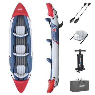 Bestway - Kit Kayak Gonflable 3 Personnes Rapid X3-381 cm x 100 cm x 44 cm - Rouge/Bleu