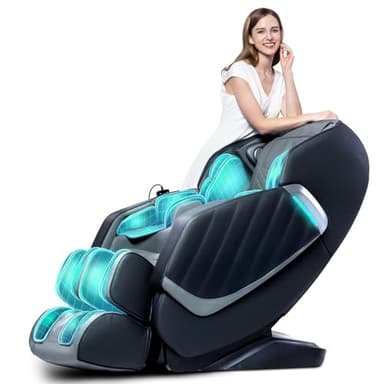 HealthRelife Fauteuil de Massage pour Tout Le Corps - Chaise de Massage Intelligente Zero Gravity - Mains robotiques 3D avec Rail SL - Fauteuil de Relaxation Bluetooth - Noir