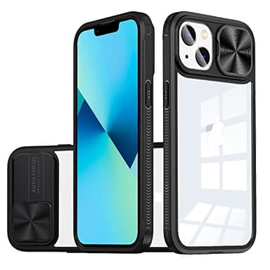 Dqtaoply Dqtaoly Coque Transparente pour iphone 14 Plus Case avec Lentille Coulissante Caméra Protection Étui, Antichoc Silicone TPU + PC Dur Housse pour iphone 14 Plus(Noir)