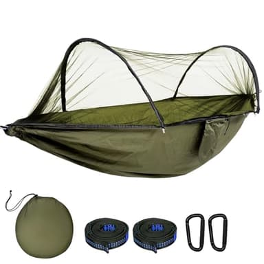 GLOSKIN Hamac d'extérieur ultra léger 270 x 140 cm avec moustiquaire, hamac robuste et durable avec sac de rangement, convient pour jardin, camping, balcon, cour, plage