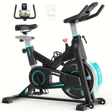 Vélo d'Appartement, Wenoker Vélo d'Exercice Magnétique Silencieux avec Écran LCD, velo d appartement avec APP, Siège Confortable, Pour Entraînement Cardio, Capacité 160KG