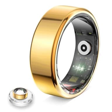 Bague Connectée Smart Ring pour Femme et Homme, Tracker Fitness avec Moniteur Fréquence Cardiaque, Sommeil, 100+ Sports, Podomètre, Étanche IP68, Sans Abonnement pour iOS and Android (Doré, 7)