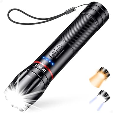 Blukar Lampe Torche LED 2 Couleurs, 2000LM Lampe de Poche Rechargeable LED Ultra Puissante en Aluminium, 10 Modes & IPX6 Étanche, Zoomable, Longue Durée pour Camping/Randonnée/Urgence