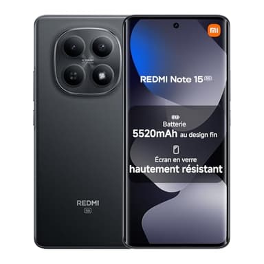 Xiaomi REDMI Note 15 5G, Smartphone 8+256Go, Design Ultra Fin, Résistance à l'eau IP65, Appareil Photo Ultra-Net 108 Mpx, Écran FHD+ 6,77", Noir, Garantie 2 Ans, Chargeur Non Inclus